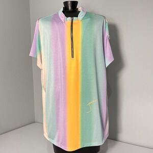 Jamie Sadock Vertical Pastel Striped Golf Shirt Womens XXL Short Sleeve 1/4 Zip
